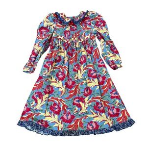 Mousefeathers Vintage Girls Floral Dress Size 6 Blue Yellow 65638C cottagecore